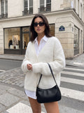 Fluffy Oversized White Cardigan Sweater