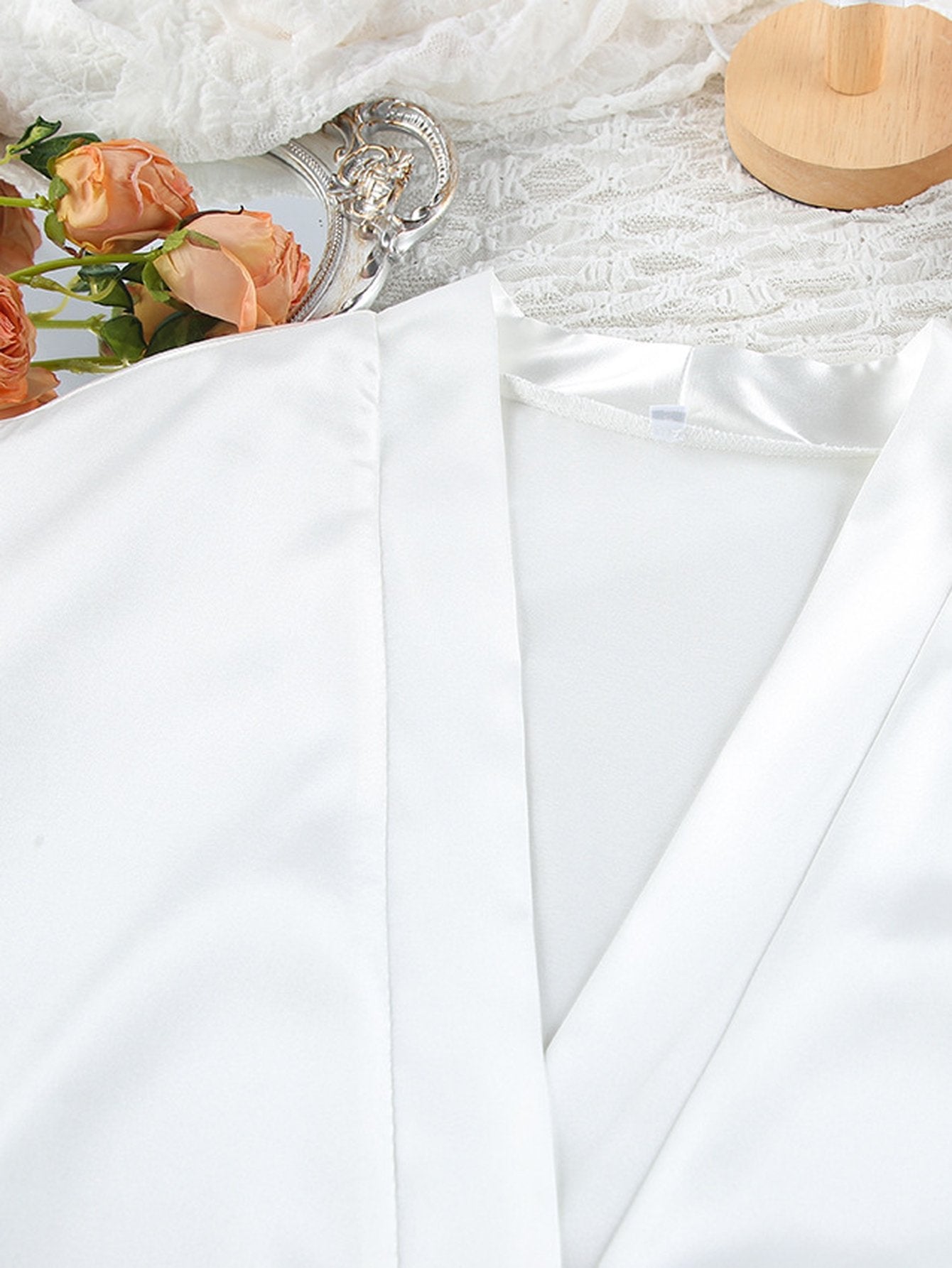 Feather Trim Satin Pajama Set