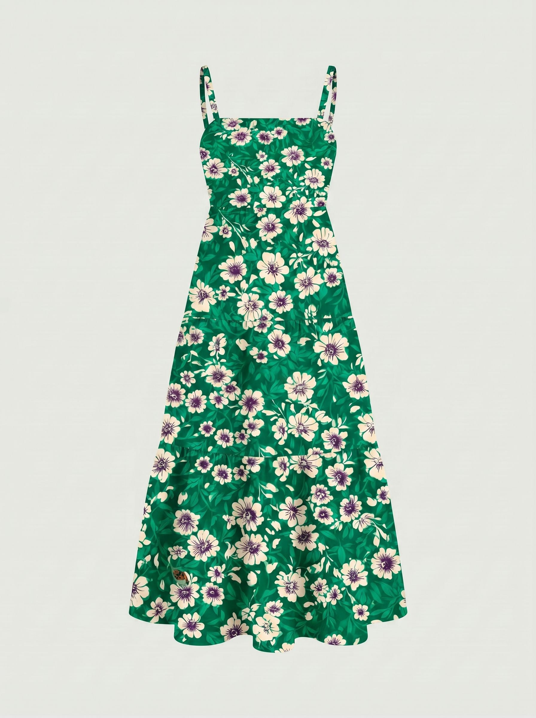 FLORA Floral Print Tiered Strap Midi Dress