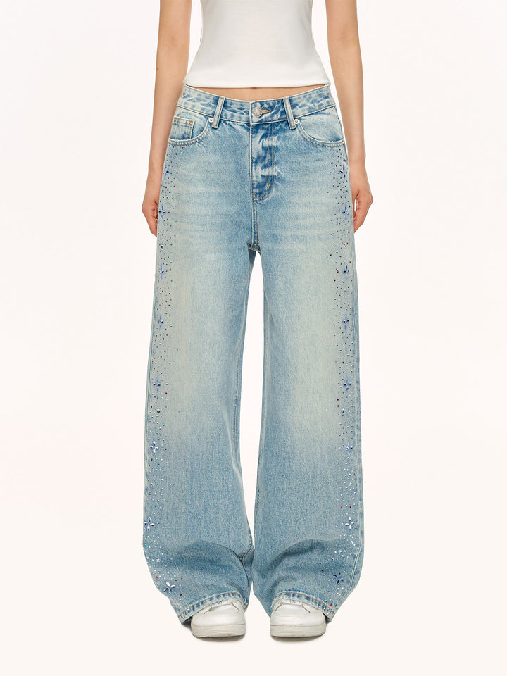 Embellished Relaxed Fit Wide Leg Jeans