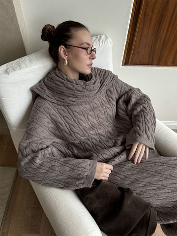 Cozy Cable Knit Sweater Skirt Set