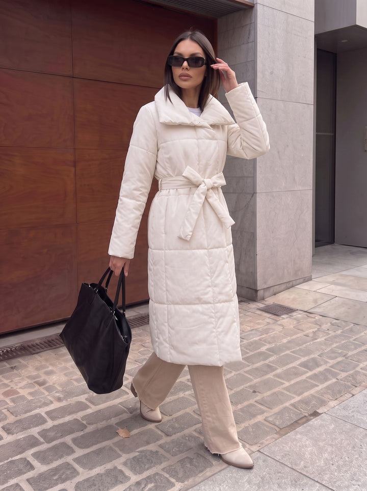 Elegant Belted Long Puffer Coat