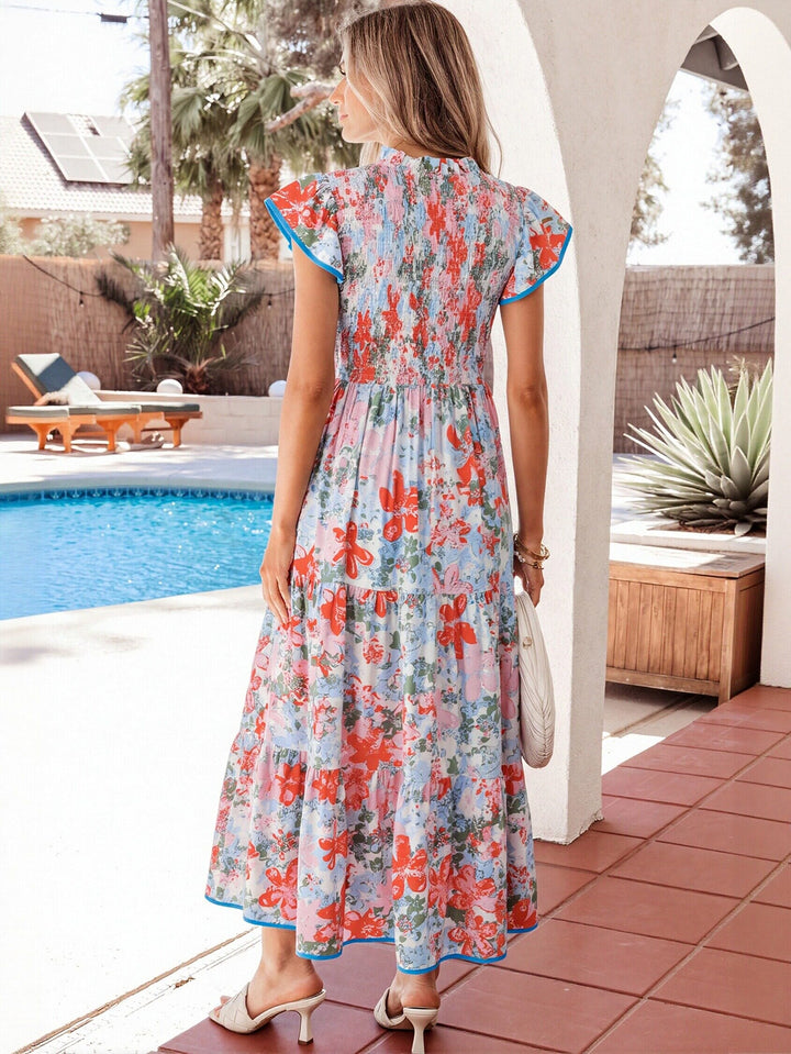 Floral Smocked Tiered Midi Dress