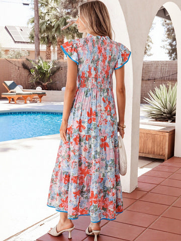Floral Smocked Tiered Midi Dress
