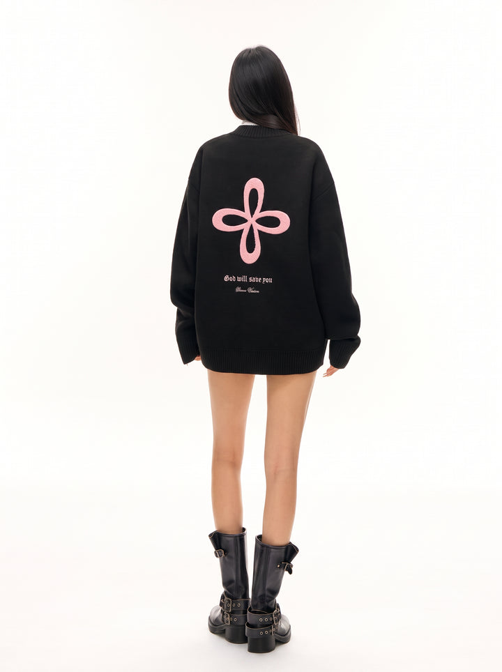 Oversized Graphic Unisex Knit Cardigan