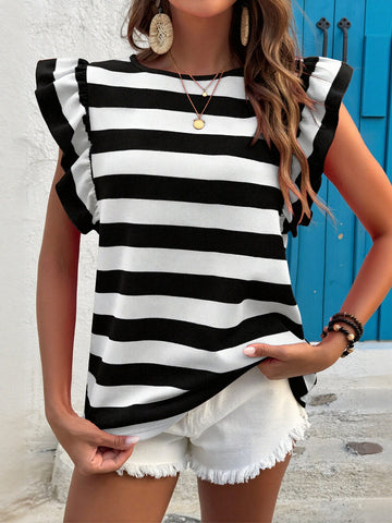 Ruffled Striped Summer Casual Tee