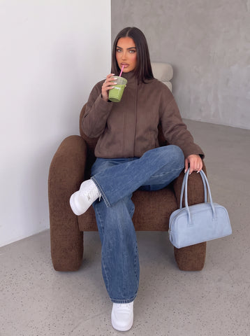 Chic Brown Suede Stand Collar Jacket