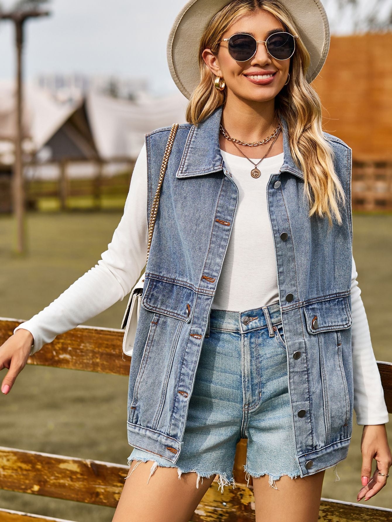 Vintage Wash Sleeveless Denim Vest