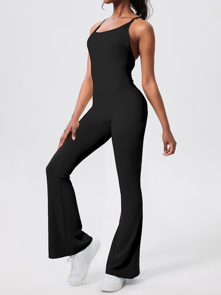 Backless Sculpting Flare Workout Jumpsuit