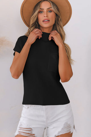 Soft Ribbed Knit Short Sleeve Sweater