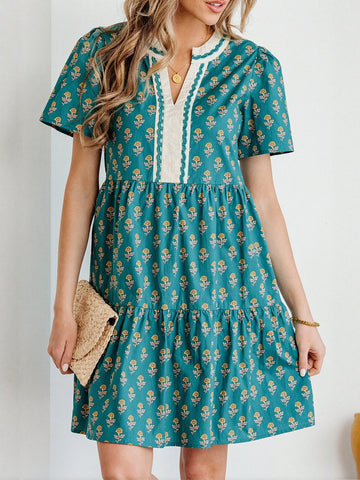 Floral V Neck Mini Dress