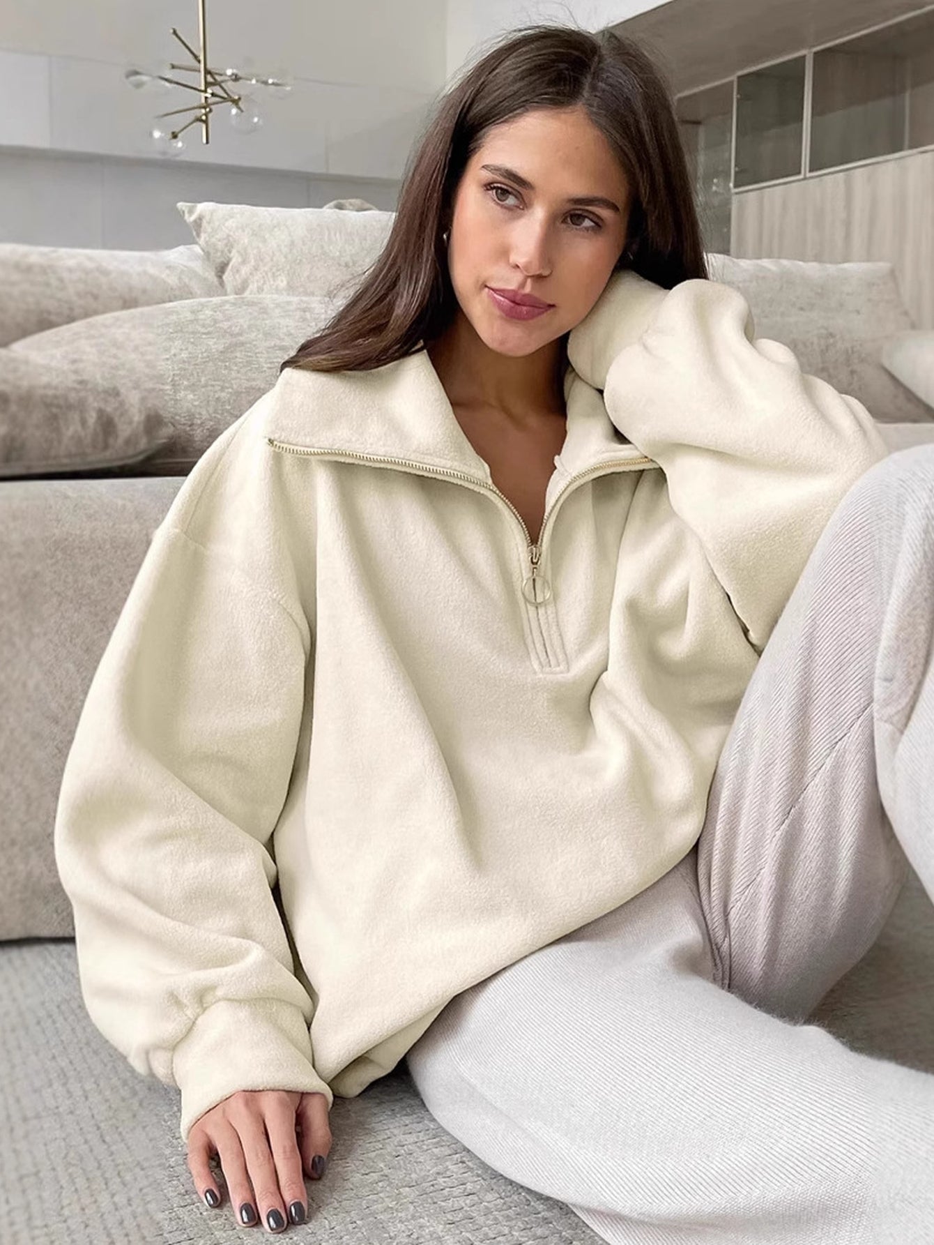 Oversized Quarter Zip Fleece Sweatshirt