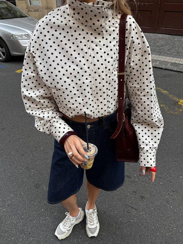 Polka Dot Cropped Drawstring Jacket