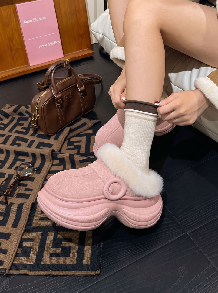 Fuzzy Platform Suede Clog Slippers