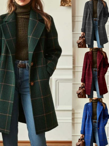 Classic Plaid Single Breasted Wool Coat