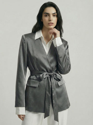 SAÏA Lace-Up V Neck Modern Blazer-Multicolor