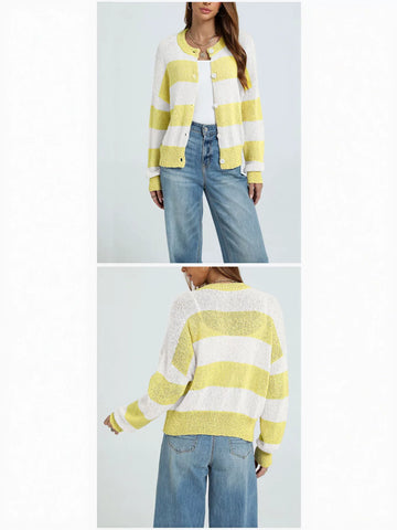 Cozy Striped Button Down Cardigan