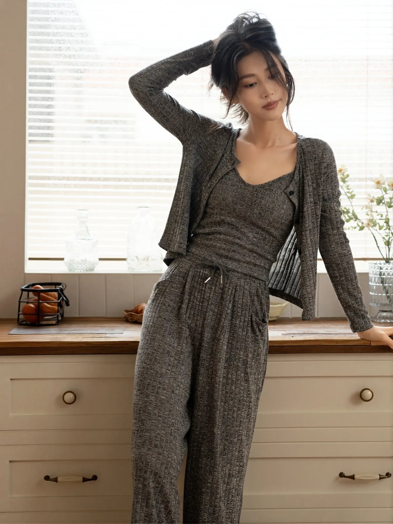Soft Ribbed Three Piece Lounge Set