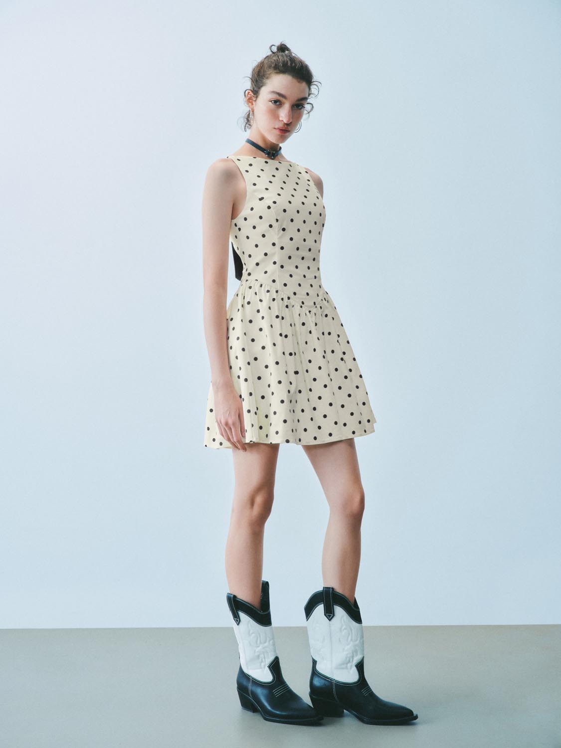 Urban Revivo Dotted Bandeau A-Line Dresses-Ivory Print