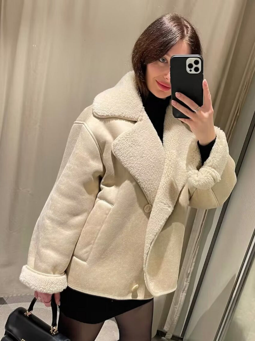 Cozy Faux Suede Sherpa Coat