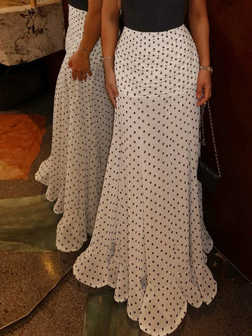 High Waisted Polka Dot Maxi Skirt