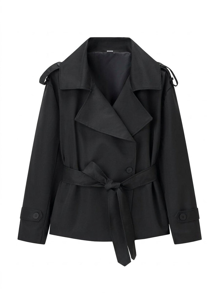 Cropped Belted Faux Leather Trench Coat