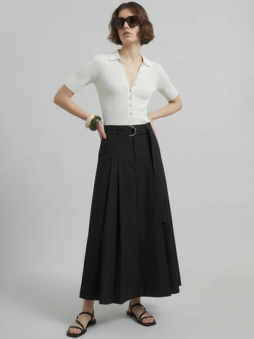 MO&Co. Belted A-line Pleated Skirt