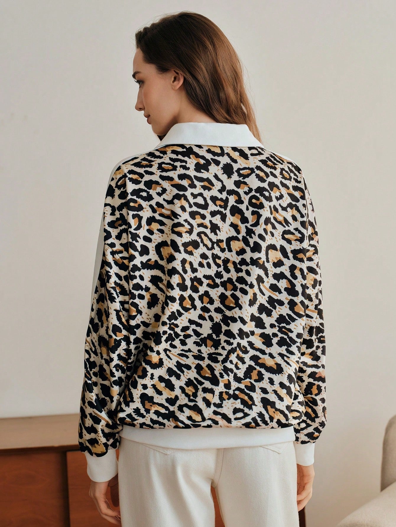 Leopard Print Varsity Striped Sweatshirt