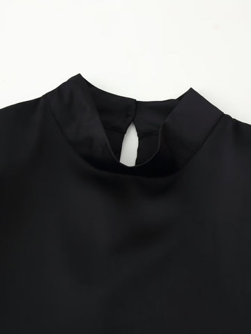 Asymmetric Lace Trim Mock Neck Top