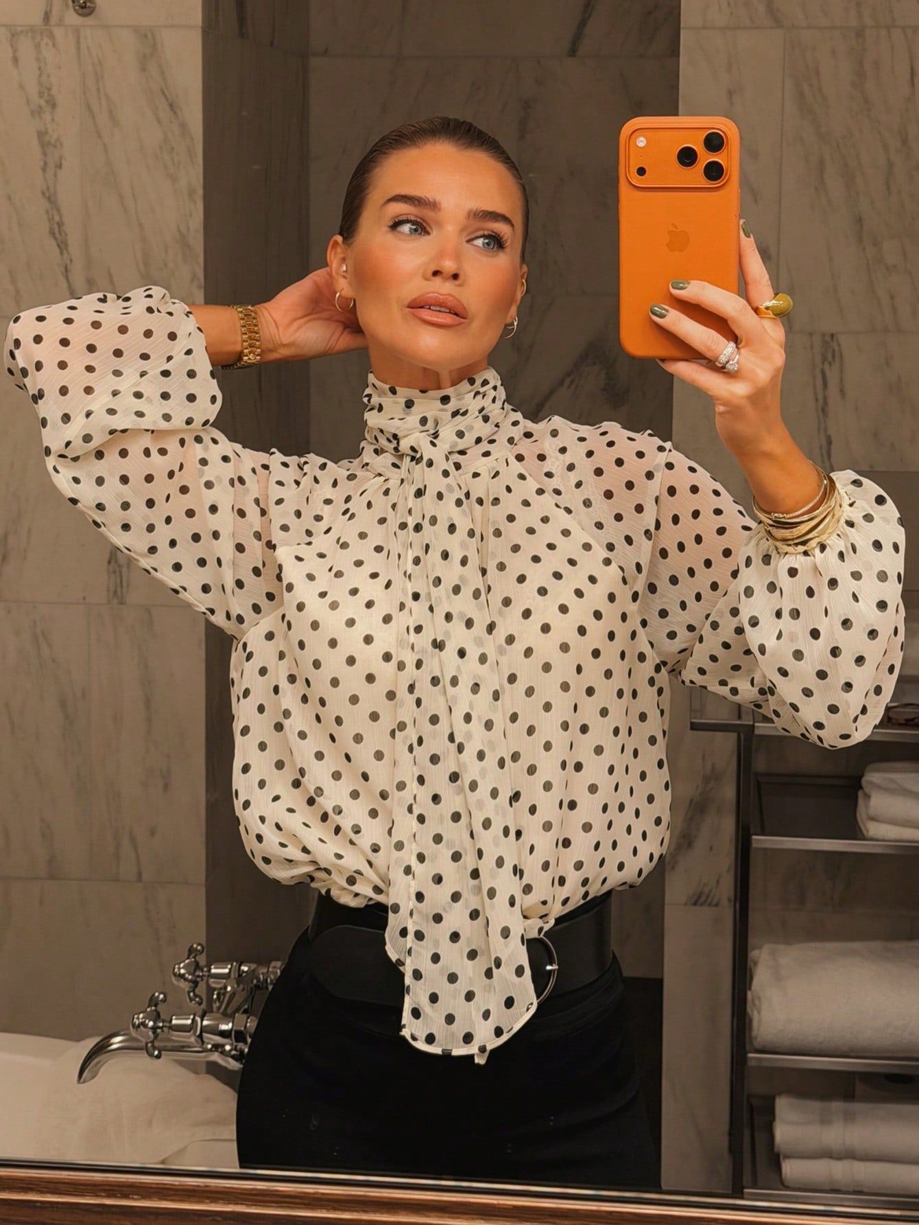 Elegant Polka Dot Bow Blouse
