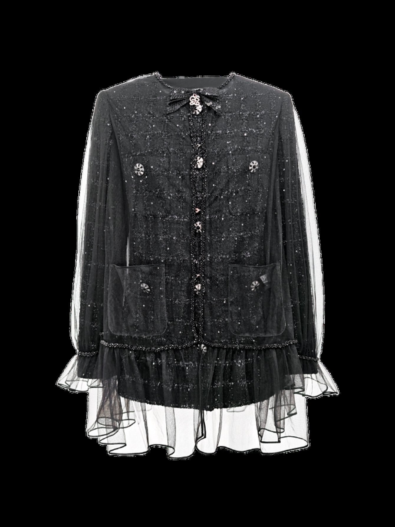 Shimmering Tweed Ruffle Trim Jacket