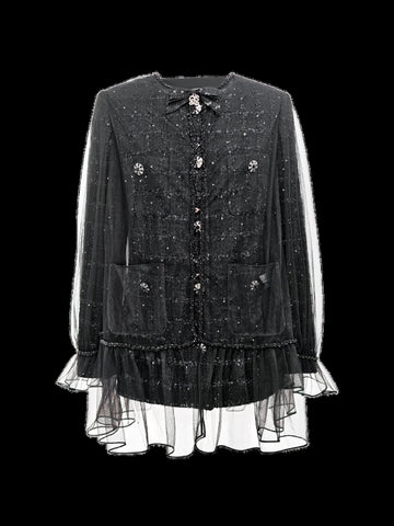 Shimmering Tweed Ruffle Trim Jacket