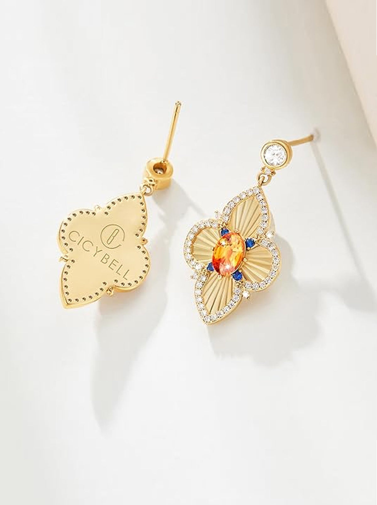 Elegant Floral Gemstone Dangle Earrings