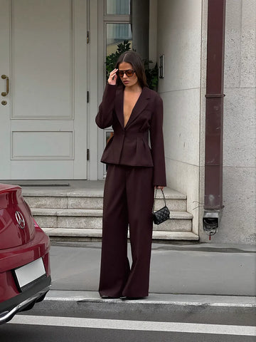 Tailored Peplum Blazer Wide Leg Pant Set