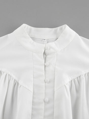 Elegant Balloon Sleeve Button Down Blouse