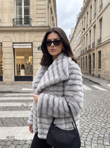 Luxury Striped Faux Fur Coat