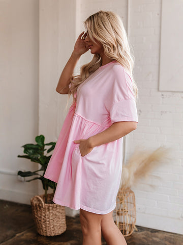 Loose Fit Pockets Mini Dress