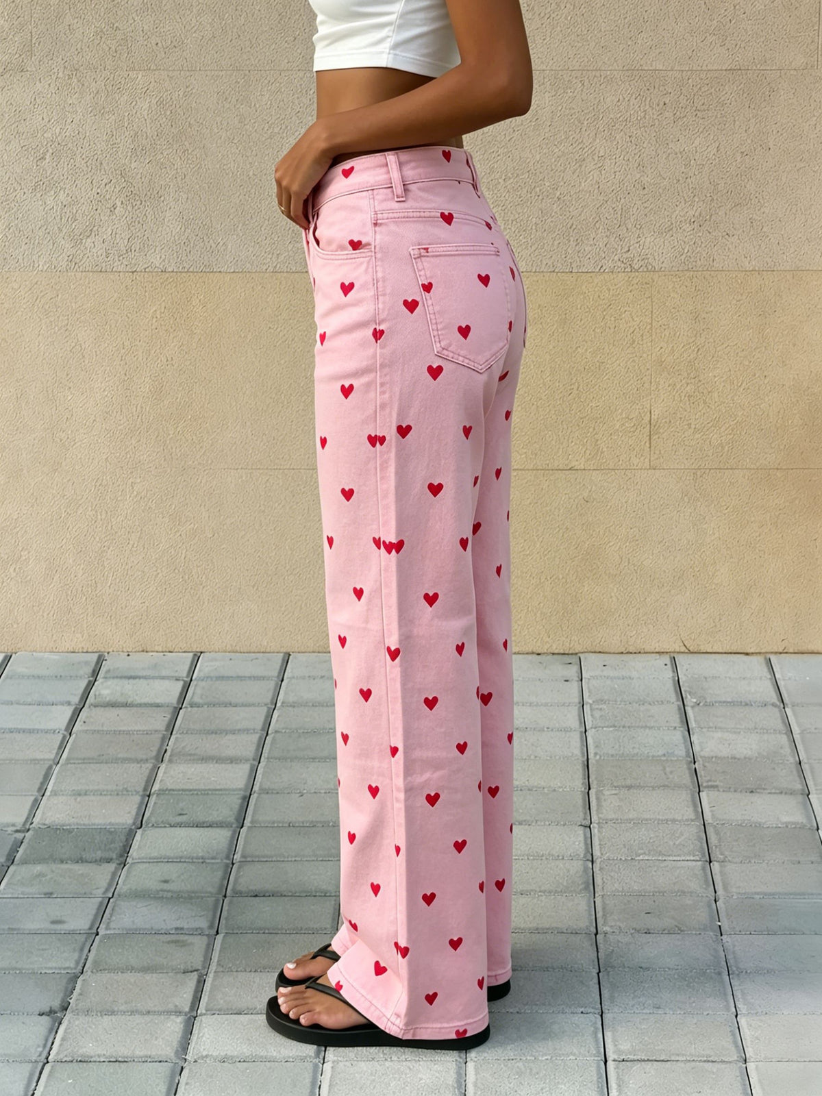 Cute Heart Print Wide Leg Jeans