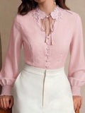 Floral Embroidered Button Down Blouse