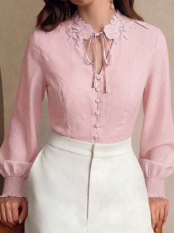 Floral Embroidered Button Down Blouse