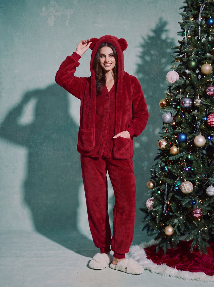 Cozy Fuzzy Bear Hooded Lounge Set