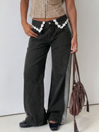 Lace Trim Wide Leg Jeans