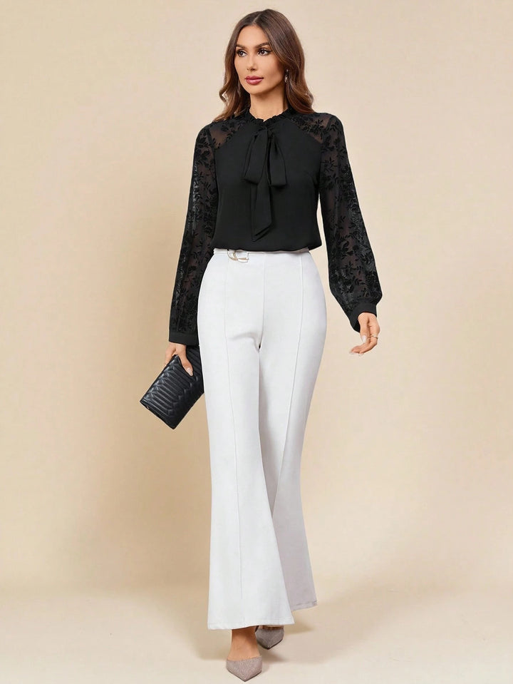 Elegant Tie Neck Sheer Blouse