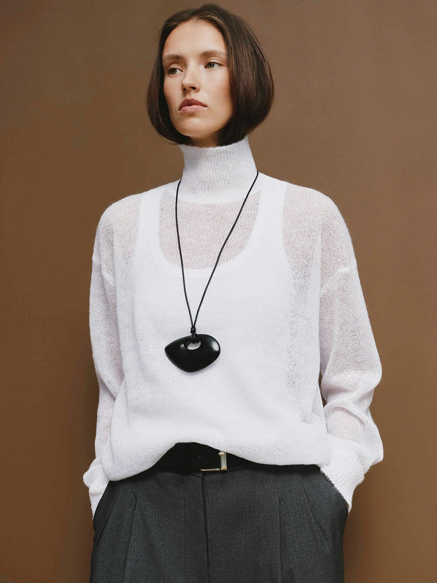 Sheer Lightweight Mock Neck Sweater