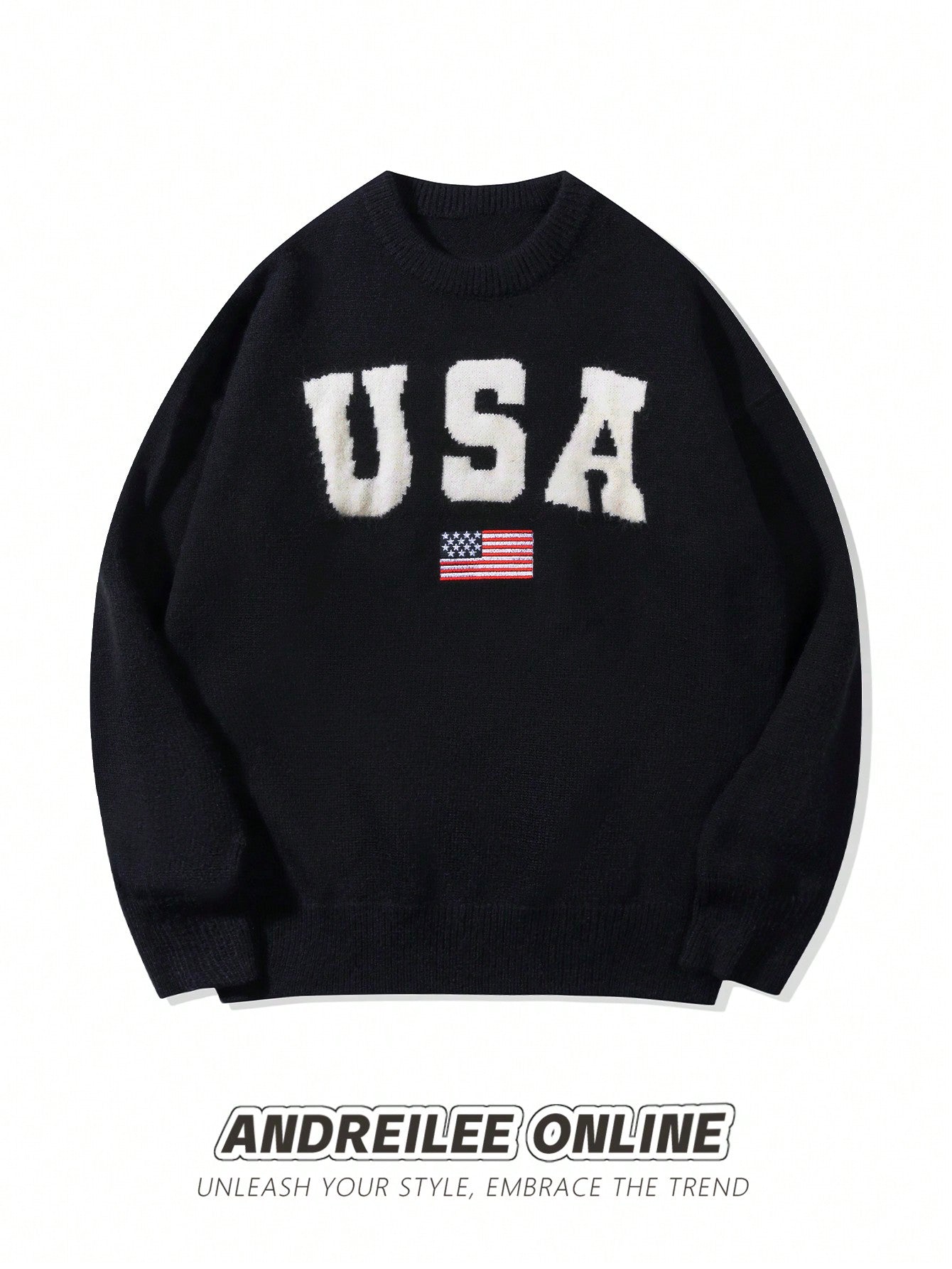 Oversized USA Graphic Knit Pullover Sweater