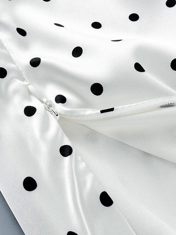 Polka Dot Lace Trim Midi Skirt