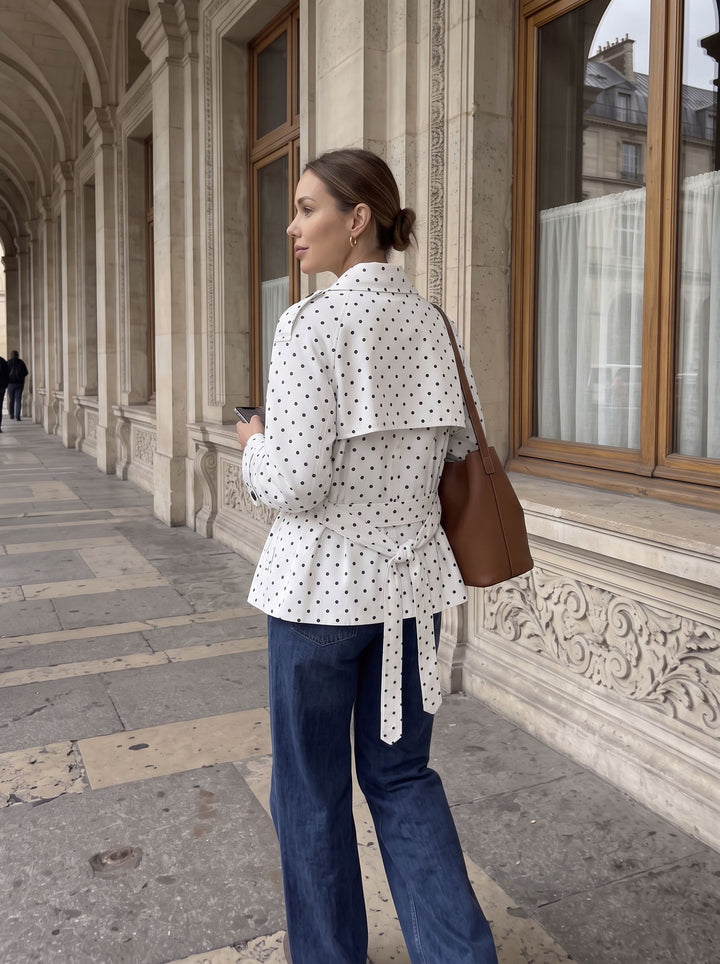 Polka Dot Belted Cropped Jacket