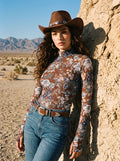 Floral Mock Neck Sheer Mesh Tee