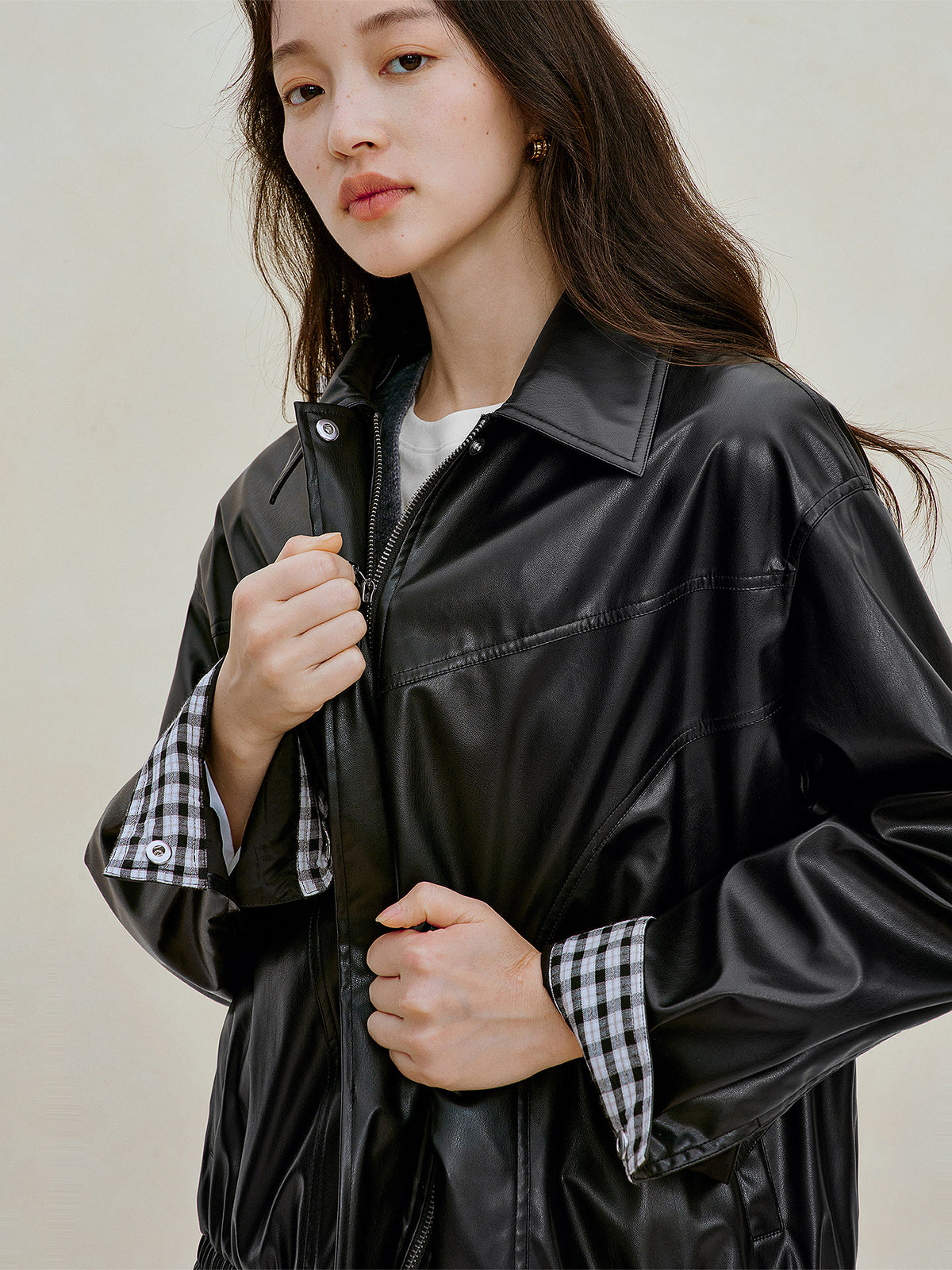Glossy Faux Leather Bomber Jacket