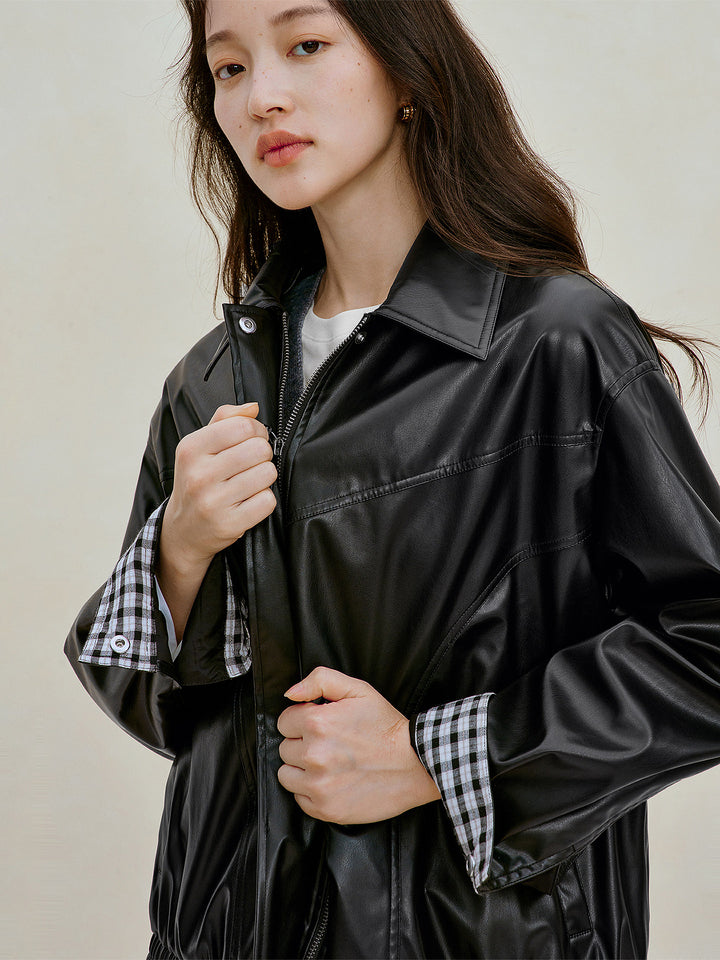 Glossy Faux Leather Bomber Jacket